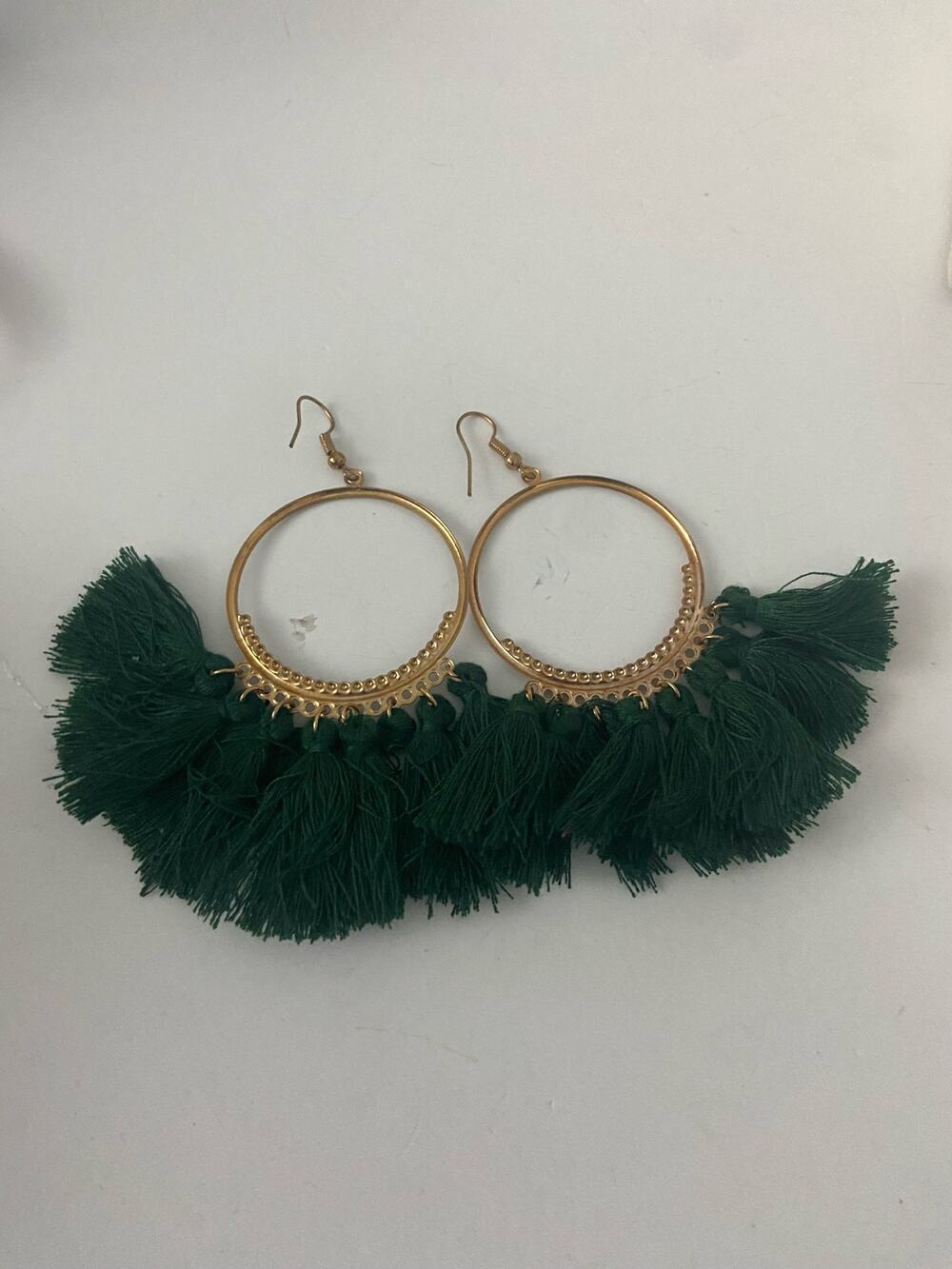dark green tassel earrings